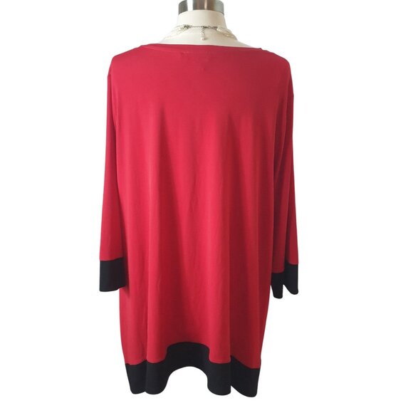 Calvin Klein Plus Tunic 3X Red & Black Colorblock 3/4 Sleeve Chic Elegant Luxe - Picture 3 of 6
